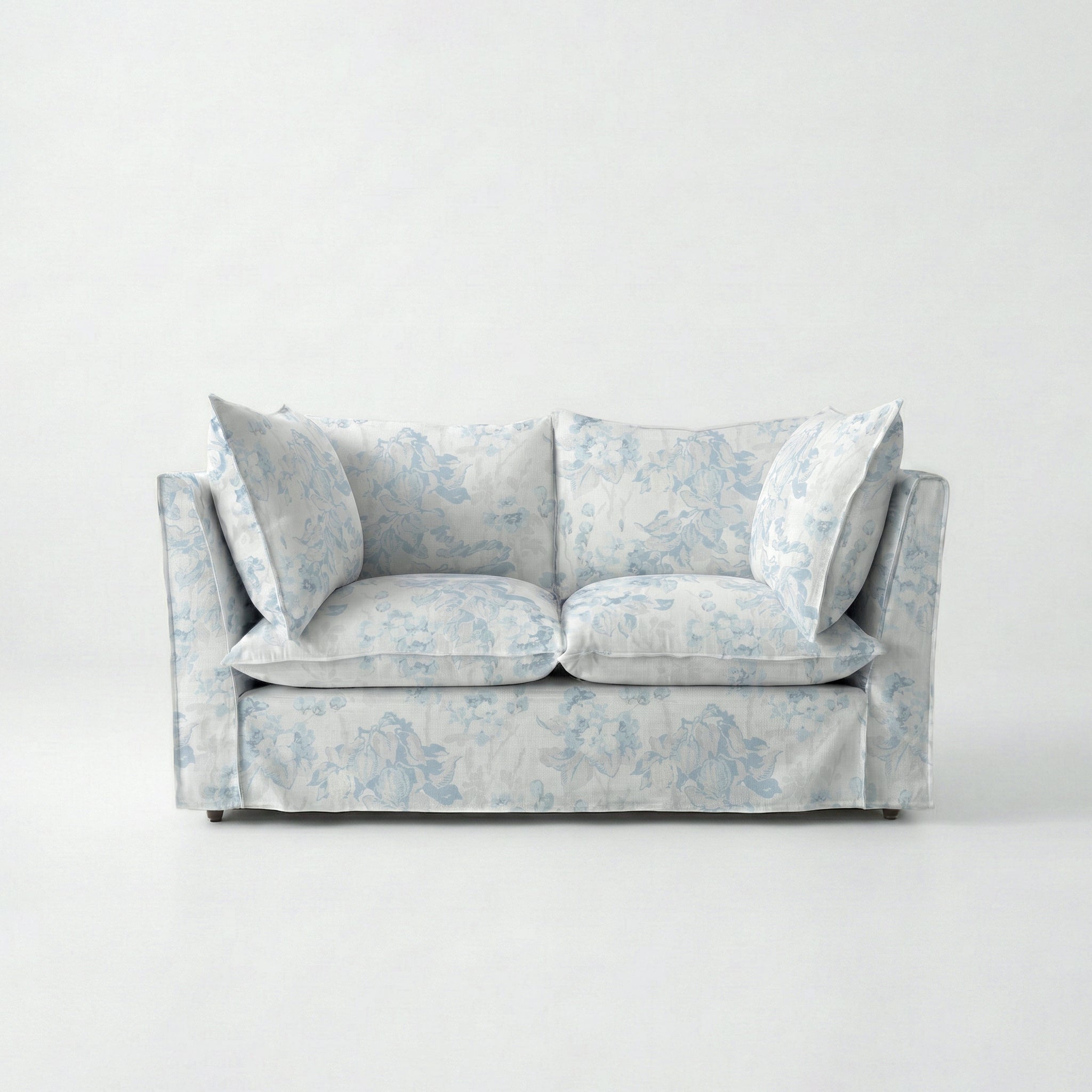 Coco 2 seater sofa with Self Piped Knife Edge cushion in Midsummer Faded Blue - Hand Made in USA