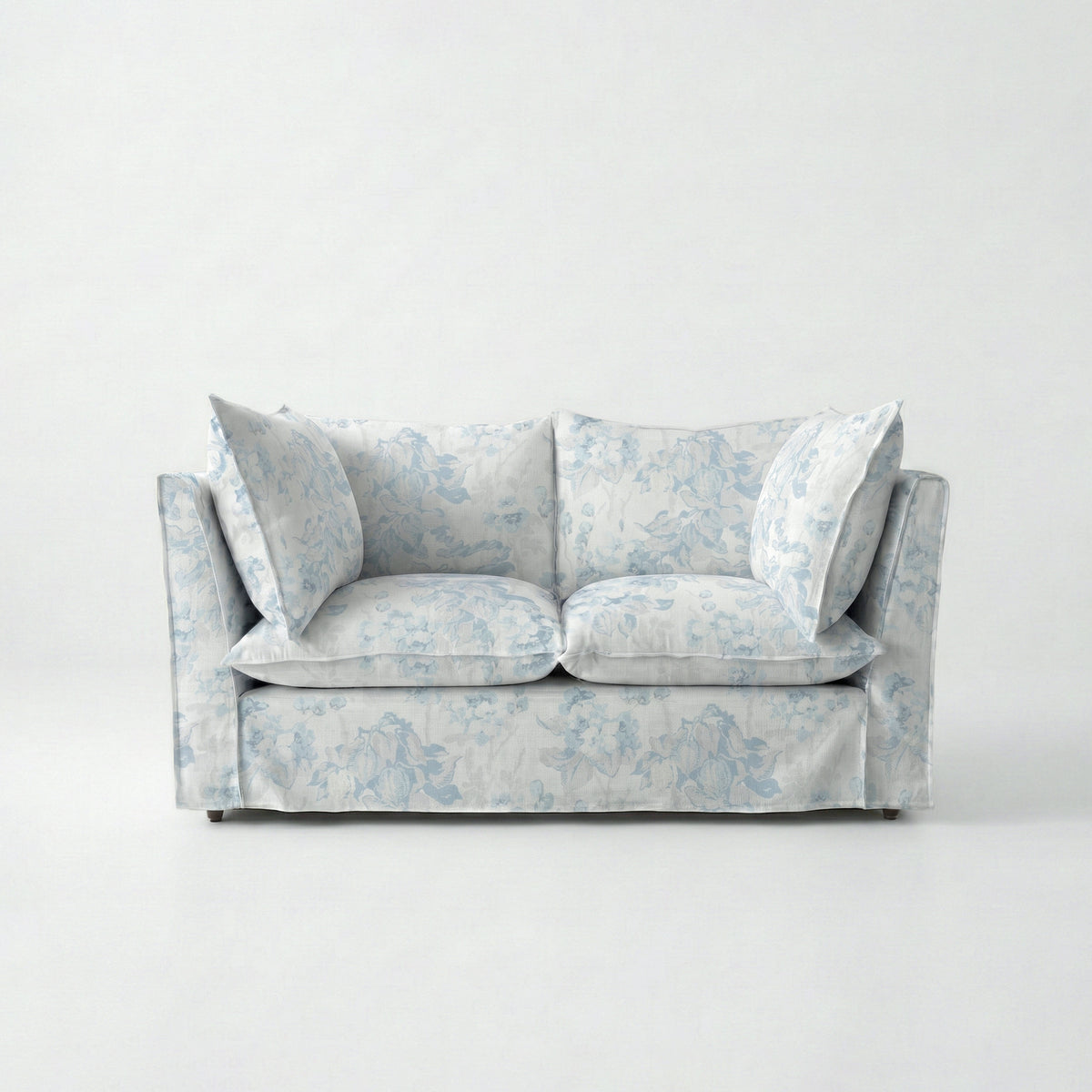 Coco 2 seater sofa with Self Piped Knife Edge cushion in Midsummer Faded Blue - Hand Made in USA