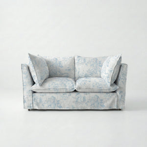 Coco 2 seater sofa with Self Piped Knife Edge cushion in Midsummer Faded Blue - Hand Made in USA