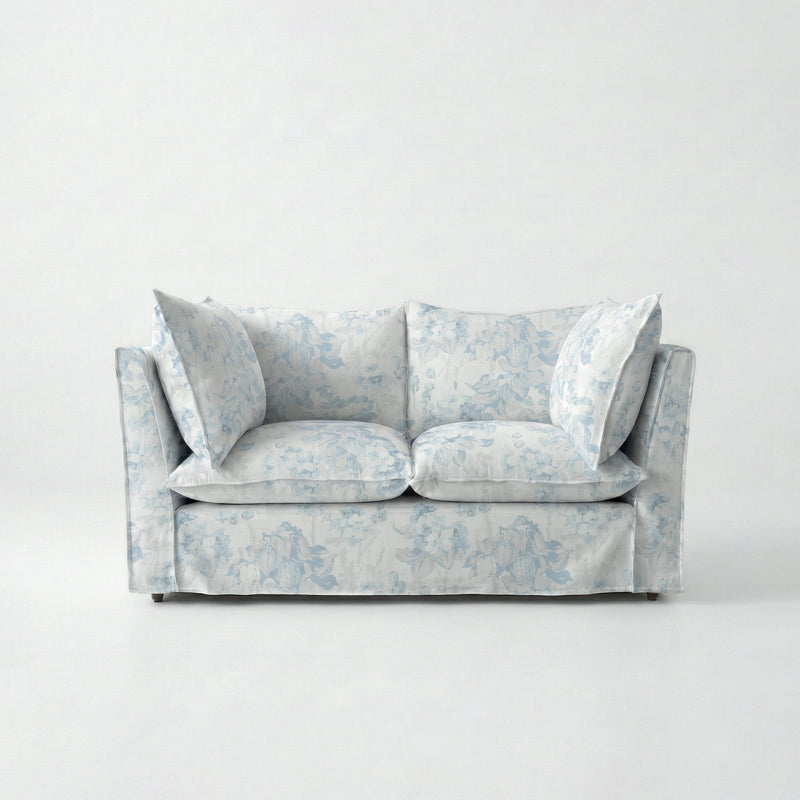 Coco 2 seater sofa with Self Piped Knife Edge cushion in Midsummer Faded Blue - Hand Made in USA
