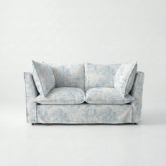 Coco 2 seater sofa with Self Piped Knife Edge cushion in Midsummer Faded Blue - Hand Made in USA