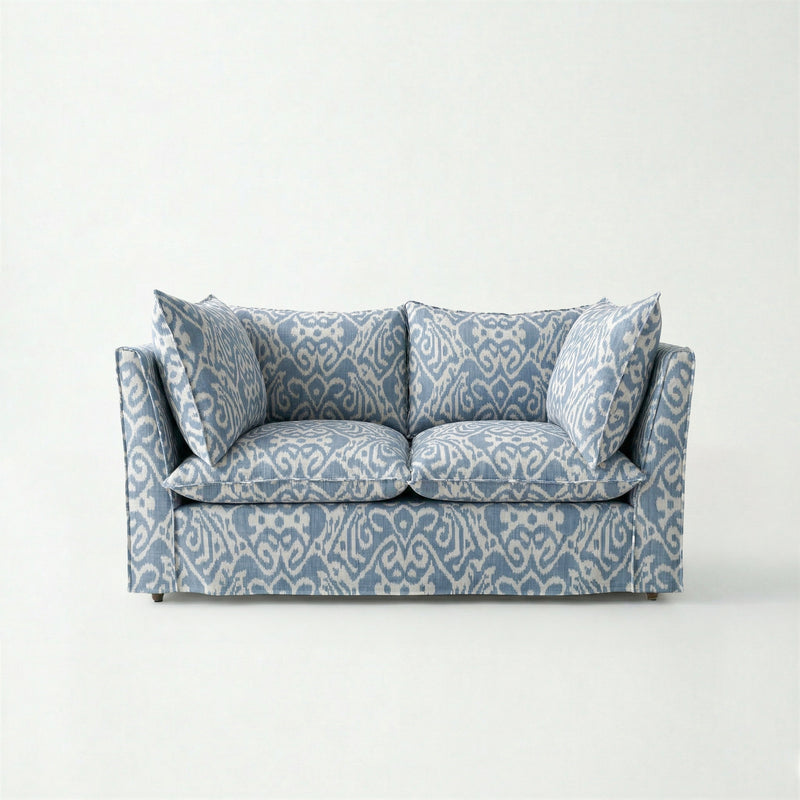 Coco 2 seater sofa with Knife Edge cushion in Otter Denim - Hand Made in USA