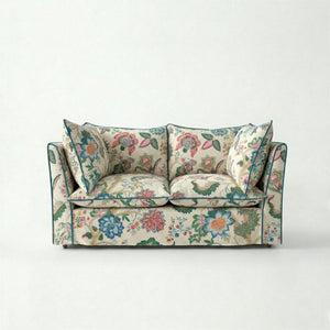 Coco 2 seater sofa with Knife Edge cushion in Kitty Spring Green with Velvet Trim - Hand Made in USA
