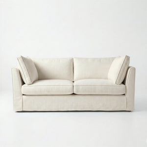 Coco 2.5 seater sofa with Self Piped Box Edge cushion in Cotton Linen Cool Coconut - Hand Made in USA
