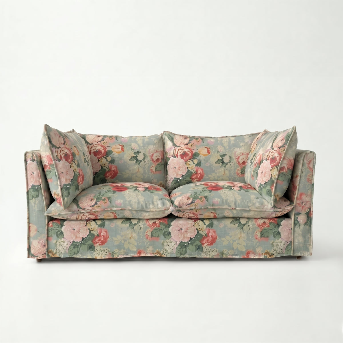 Coco 2.5 seater sofa with Knife Edge cushion in English Garden Grey Skies - Hand Made in USA