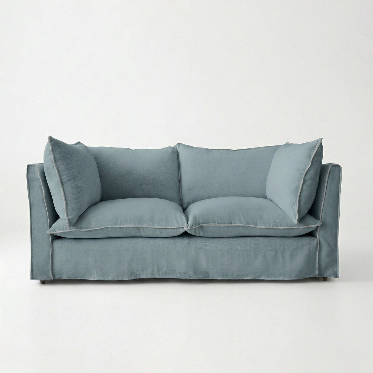 Coco 2.5 seater sofa with Knife Edge cushion in Cerulean Linen - Hand Made in USA