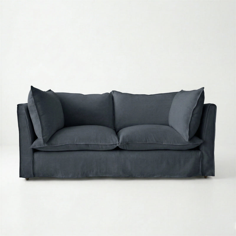 Coco 2.5 seater sofa with Knife Edge cushion in Midnight Linen - Hand Made in USA
