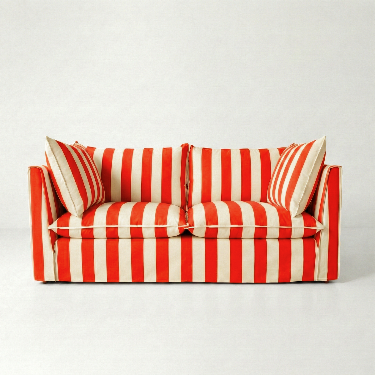Coco 2.5 seater sofa with Self Piped Knife Edge cushion in Stripes Petunia  - Hand Made in USA