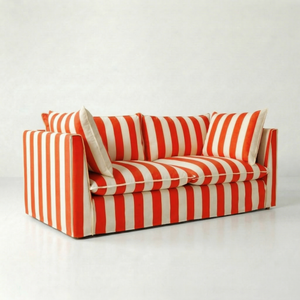 Coco 2.5 seater sofa with Self Piped Knife Edge cushion in Stripes Petunia  - Hand Made in USA