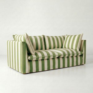 Coco 2.5 seater sofa with Self Piped Knife Edge cushion in Spring Green Stripes  - Hand Made in USA