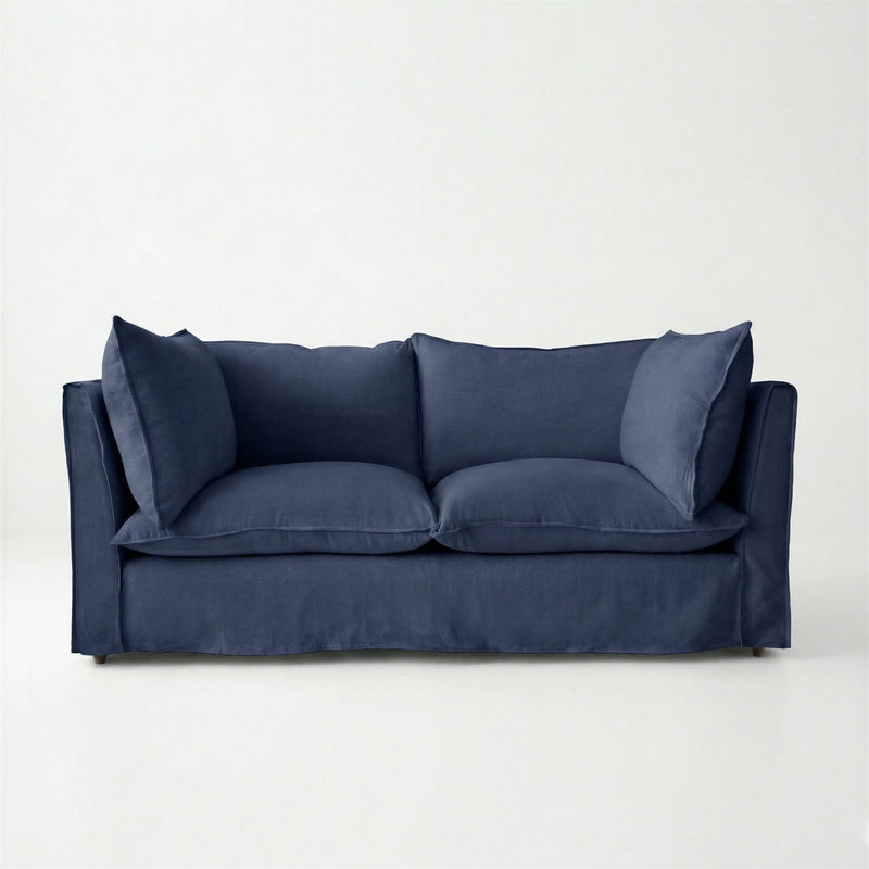 Coco 2.5 seater sofa with Self Piped Knife Edge cushion in Cotton Linen Inkspot - Hand Made in USA