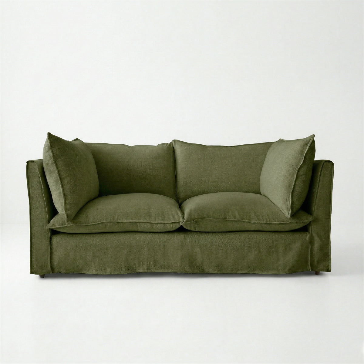 Coco 2.5 seater sofa with Self Piped Knife Edge cushion in Cotton Linen Evergreen - Hand Made in USA