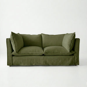 Coco 2.5 seater sofa with Self Piped Knife Edge cushion in Cotton Linen Evergreen - Hand Made in USA