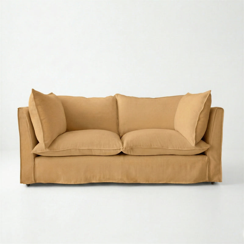 Coco 2.5 seater sofa with Self Piped Knife Edge cushion in Cotton Linen Sunflower - Hand Made in USA