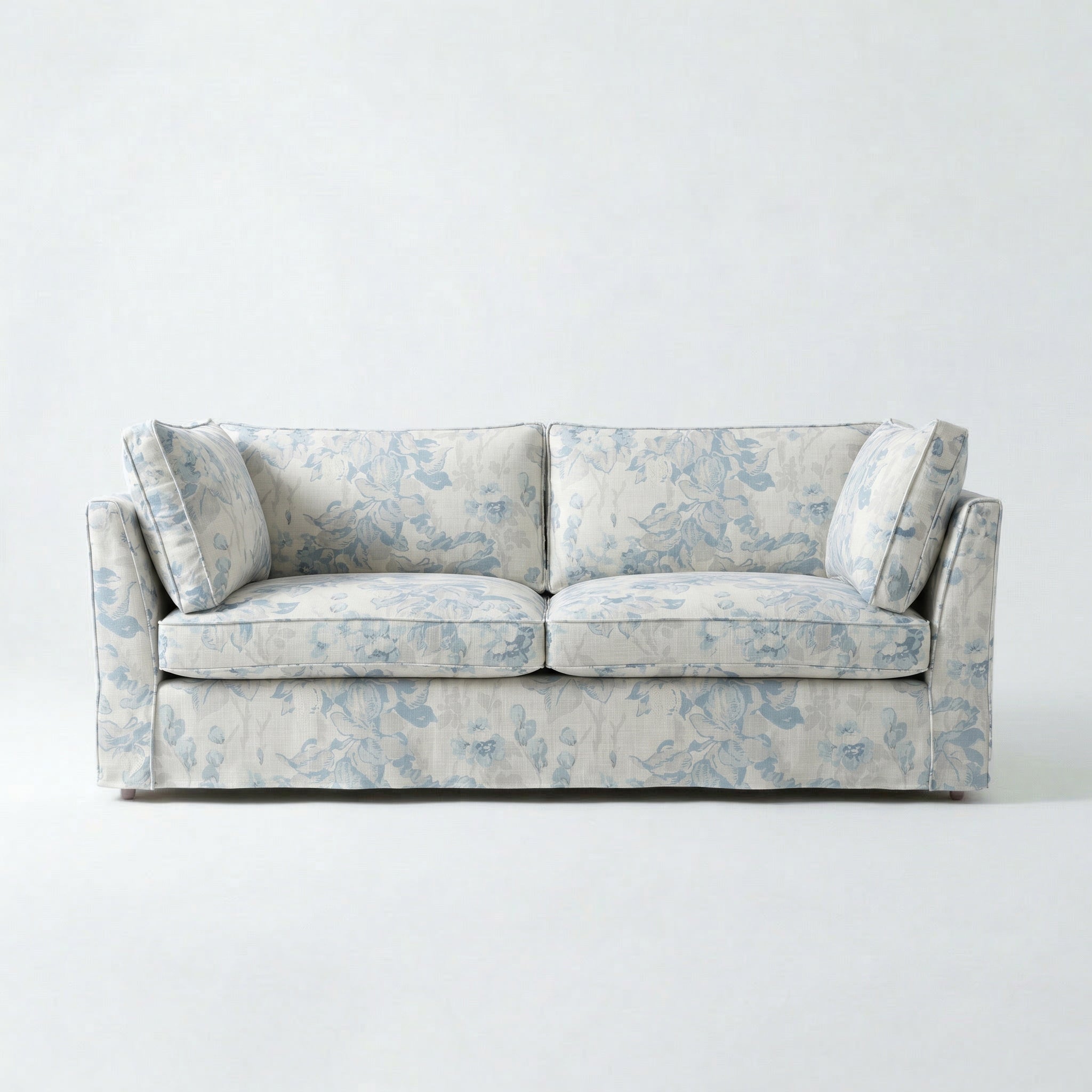 Coco 3 seater sofa with Self Piped Knife Edge cushion in Andrew Martin Midsummer Faded Blue - Hand Made in USA