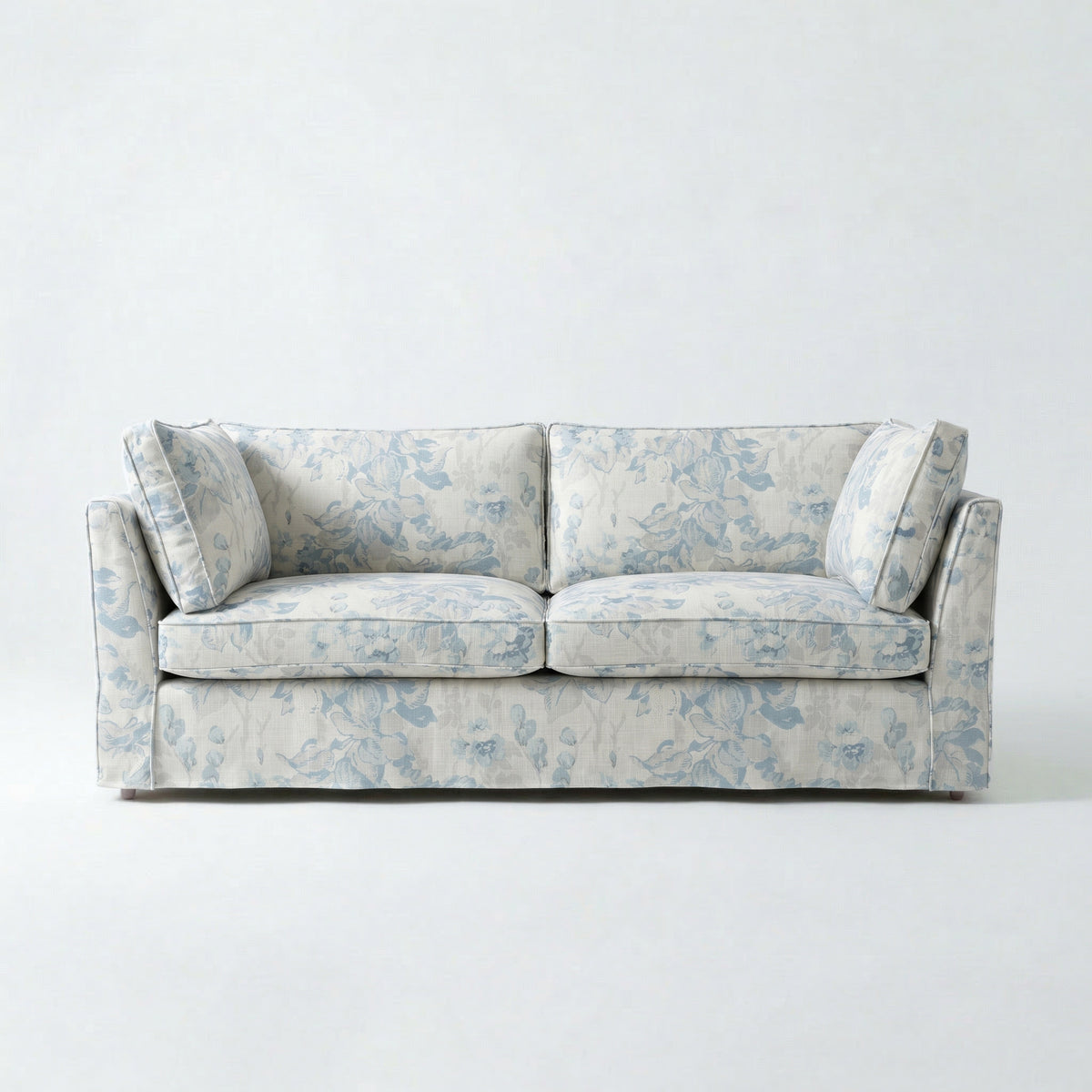 Coco 3 seater sofa with Self Piped Knife Edge cushion in Andrew Martin Midsummer Faded Blue - Hand Made in USA