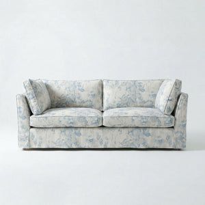 Coco 3 seater sofa with Self Piped Knife Edge cushion in Andrew Martin Midsummer Faded Blue - Hand Made in USA
