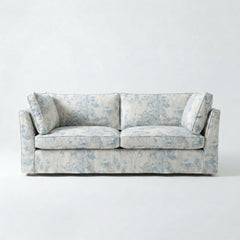 Coco 3 seater sofa with Self Piped Knife Edge cushion in Andrew Martin Midsummer Faded Blue - Hand Made in USA