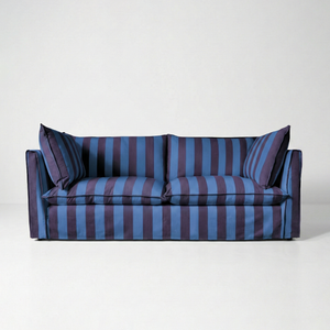 Coco 3 seater sofa with Self Piped Knife Edge cushion in Coastal Blue Stripes - Hand Made in USA