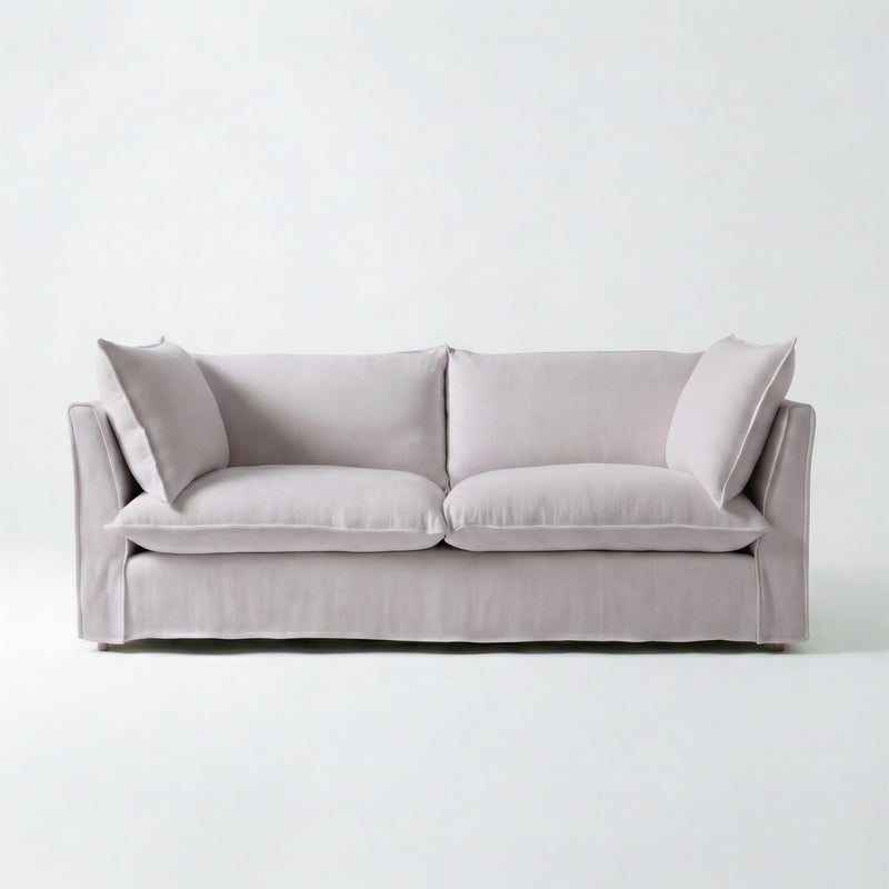 Coco 3 seater sofa with Self Piped Knife Edge cushion in Cotton Linen Sea Salt  - Hand Made in USA