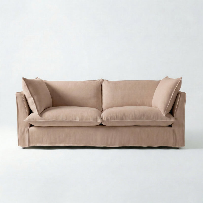Coco 3 seater sofa with Self Piped Knife Edge cushion in Cotton Linen Rosedale  - Hand Made in USA