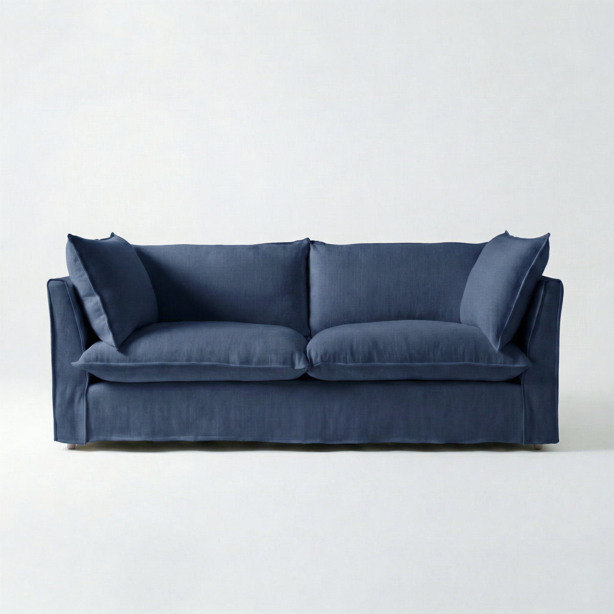 Coco 3 seater sofa with Self Piped Knife Edge cushion in Cotton Linen Inkspot  - Hand Made in USA