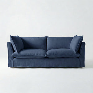 Coco 3 seater sofa with Self Piped Knife Edge cushion in Cotton Linen Inkspot  - Hand Made in USA