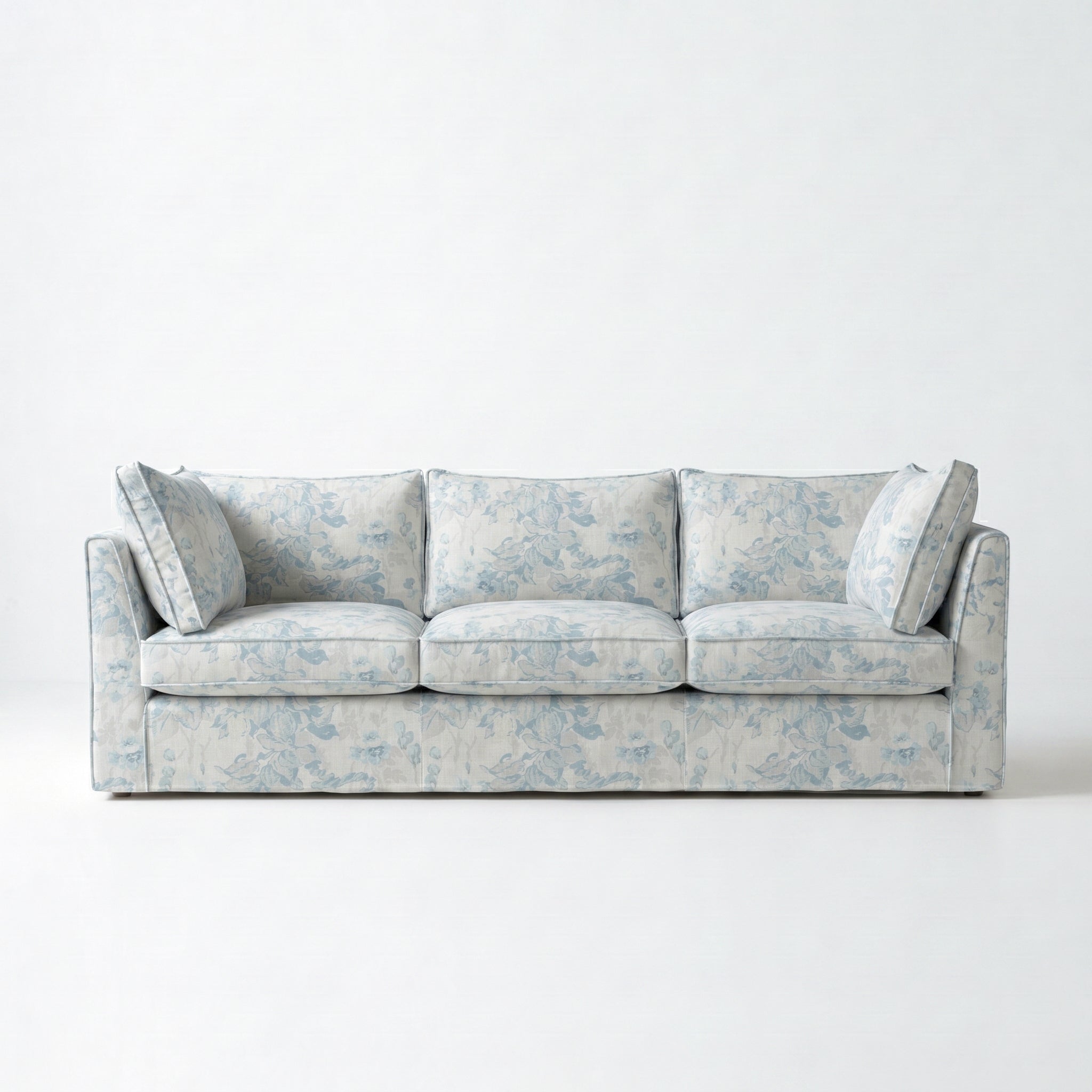 Coco 3.5 seater sofa with Self Piped Knife Edge cushion in Andrew Martin Midsummer Faded Blue - Hand Made in USA