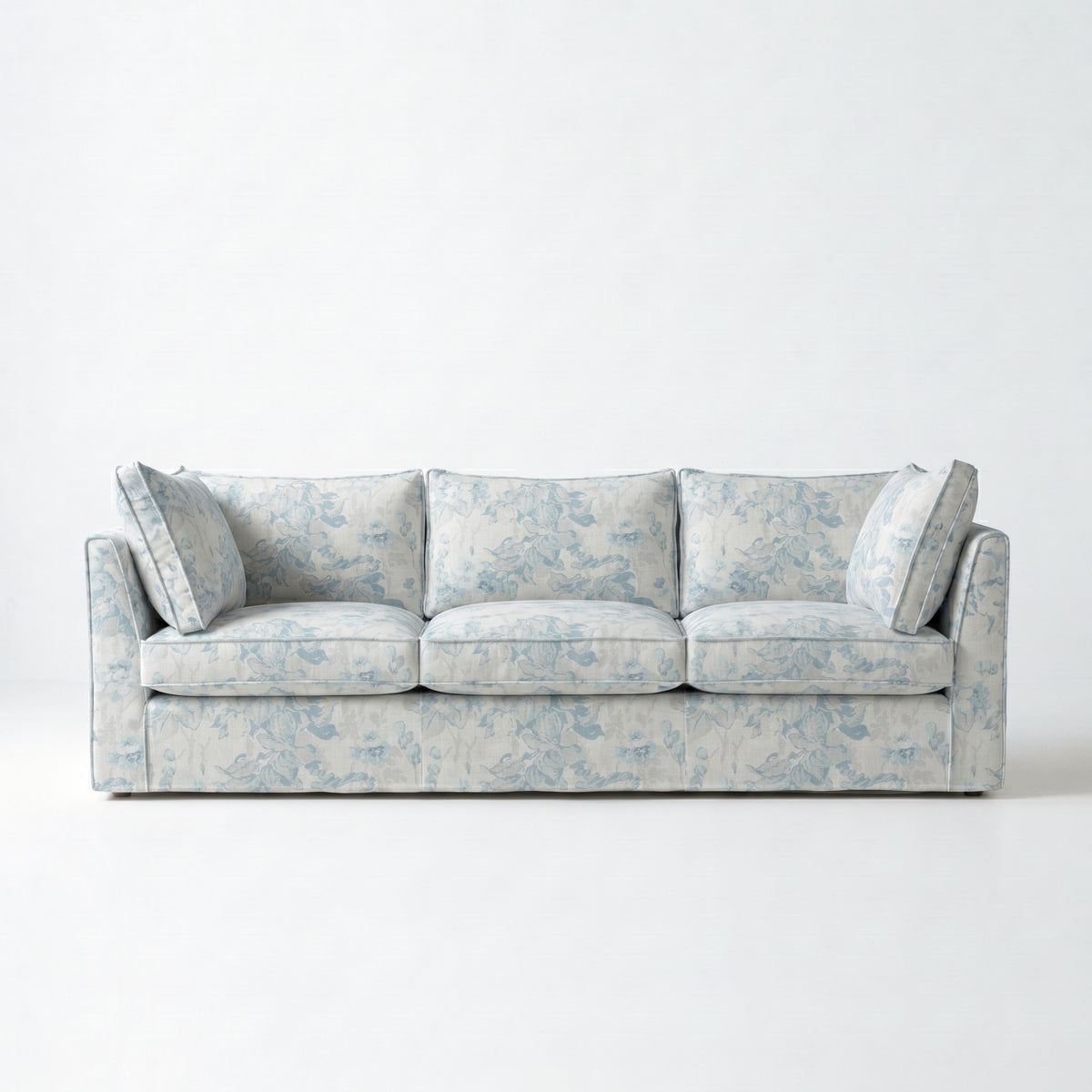 Coco 3.5 seater sofa with Self Piped Knife Edge cushion in Andrew Martin Midsummer Faded Blue - Hand Made in USA