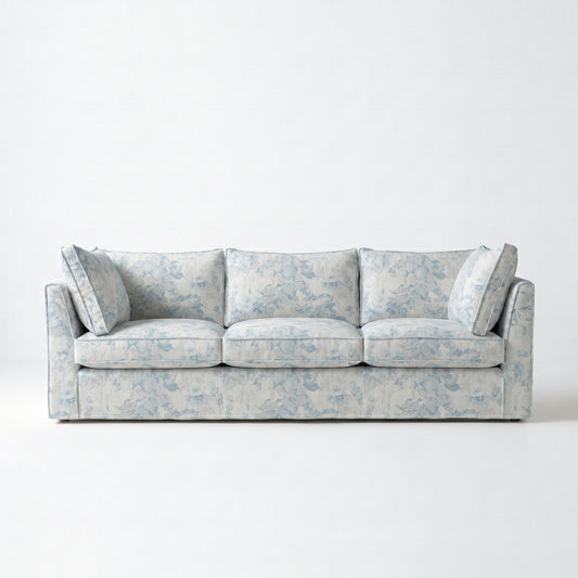 Coco 3.5 seater sofa with Self Piped Knife Edge cushion in Andrew Martin Midsummer Faded Blue - Hand Made in USA