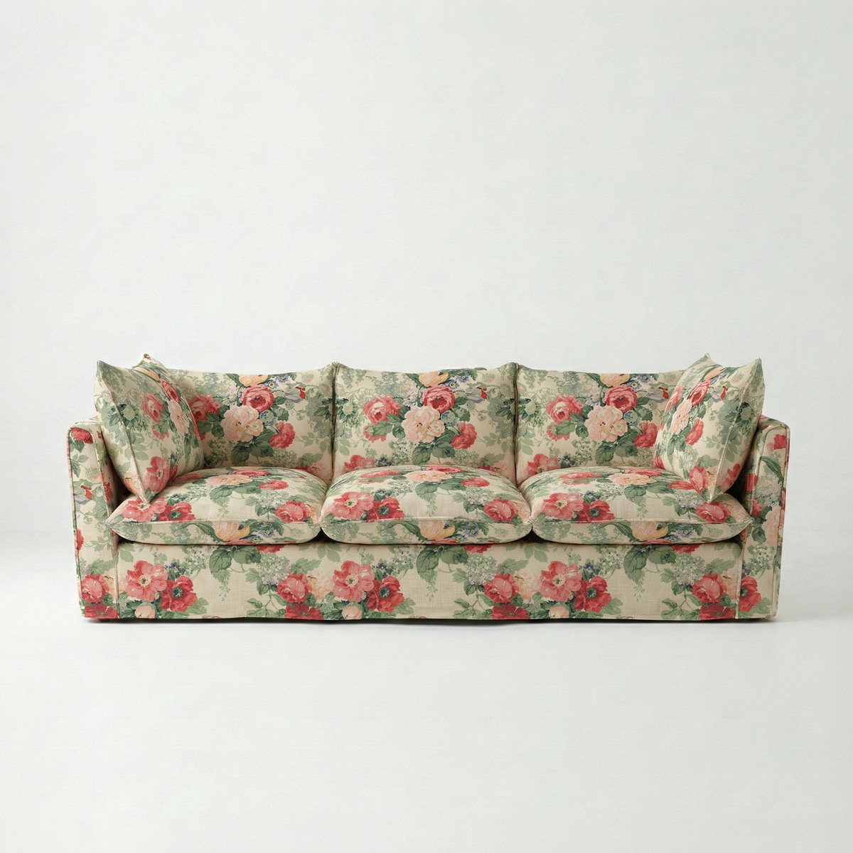 Coco 3.5 seater sofa with Knife Edge cushion in English Garden Classic Rose - Hand Made in USA