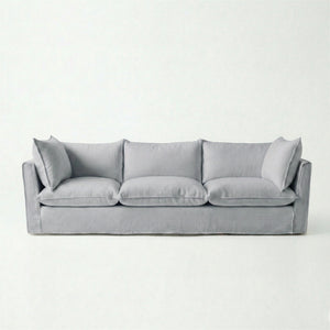 Coco 4 seater sofa with Self Piped Knife Edge cushion in Cotton Linen Sea Salt - Hand Made in USA