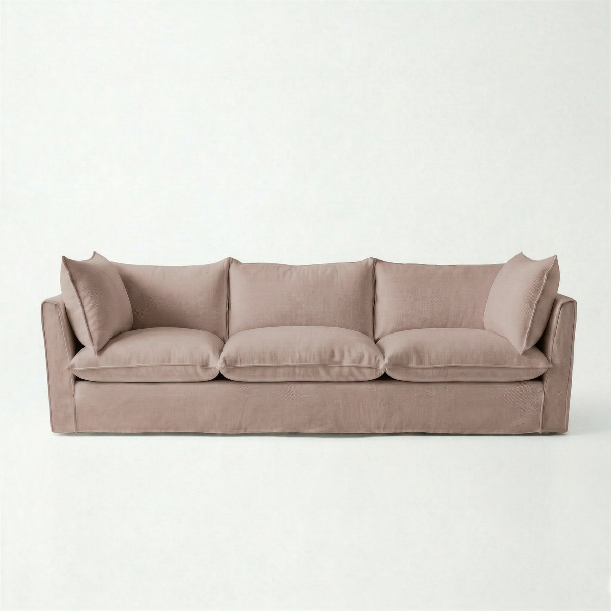 Coco 4 seater sofa with Self Piped Knife Edge cushion in Cotton Linen Rosedale - Hand Made in USA
