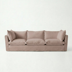Coco 4 seater sofa with Self Piped Knife Edge cushion in Cotton Linen Rosedale - Hand Made in USA