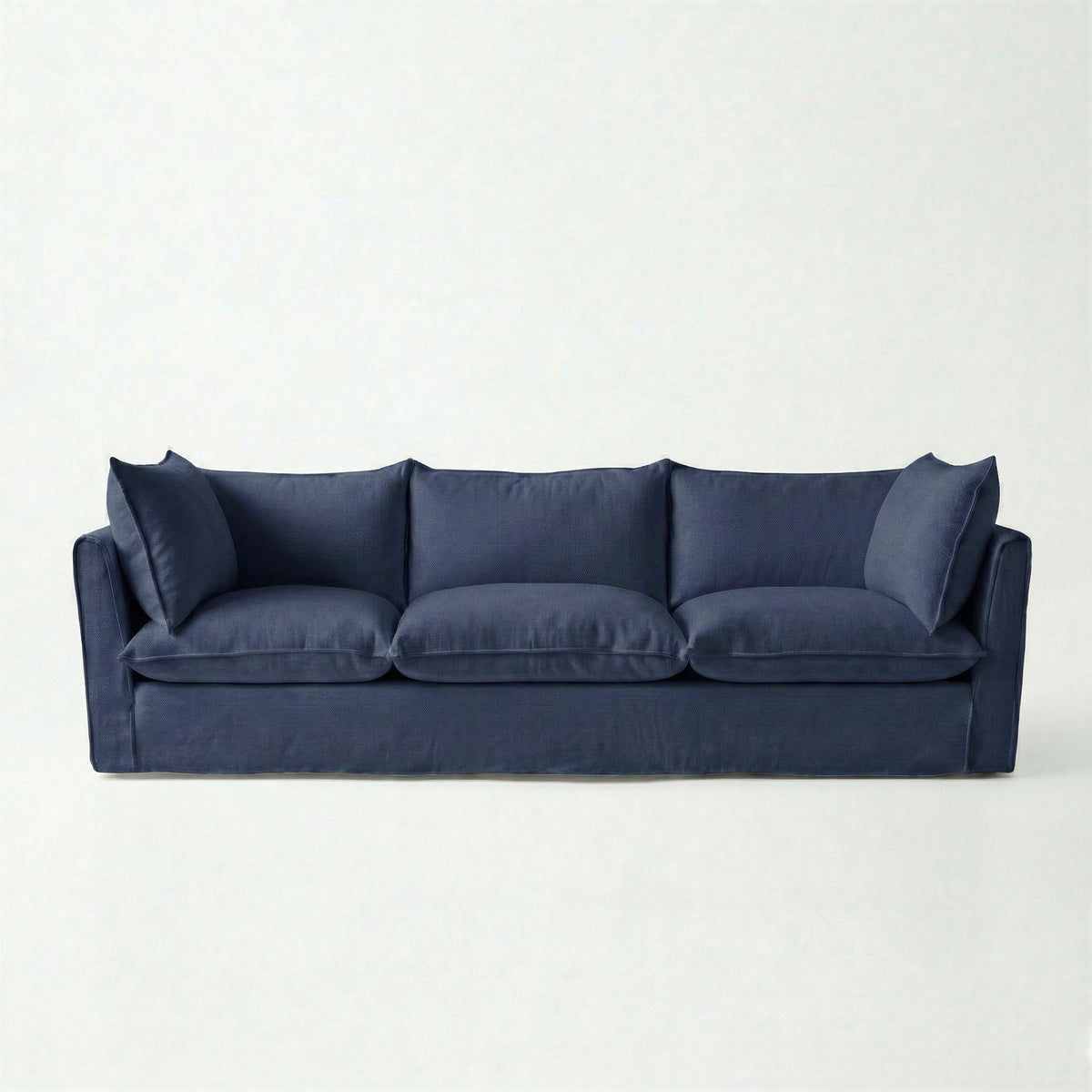 Coco 4 seater sofa with Self Piped Knife Edge cushion in Cotton Linen Inkspot - Hand Made in USA