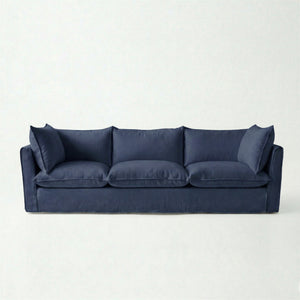 Coco 4 seater sofa with Self Piped Knife Edge cushion in Cotton Linen Inkspot - Hand Made in USA
