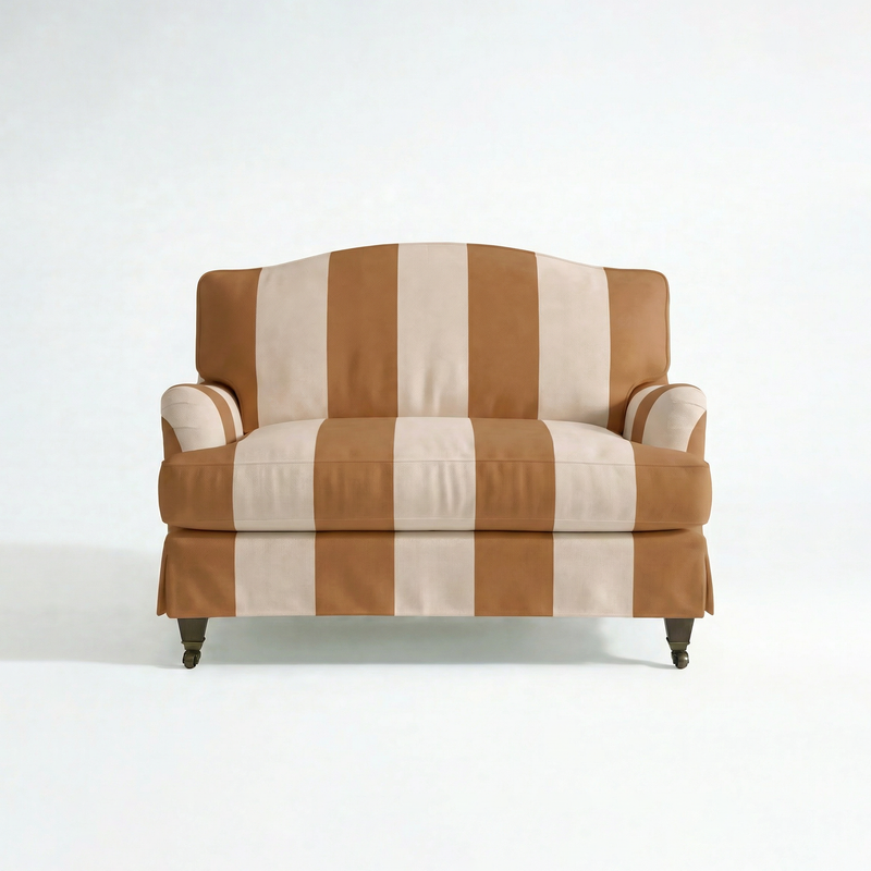 Isobel Loveseat with Big Back Cushion in Caramel Stripe - Hand Made in USA
