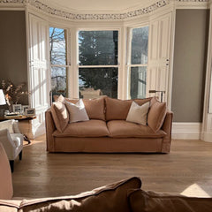 Coco 2.5 seater sofa with Self Piped Knife Edge cushion in Cotton Linen Rosedale  - Hand Made in USA