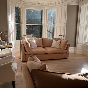 Coco 2.5 seater sofa with Self Piped Knife Edge cushion in Cotton Linen Rosedale  - Hand Made in USA