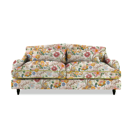 Felix 3 seater sofa in Magnolia Cream Blue with Velvet Trim - Hand Made in USA