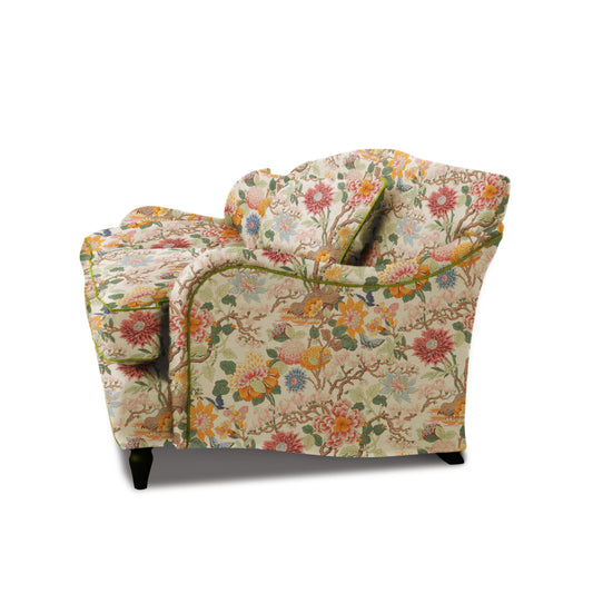 Felix 3 seater sofa in Magnolia Cream Blue with Velvet Trim - Hand Made in USA