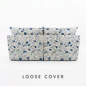 Coco 3 seater sofa cover with Knife Edge cushion in Dianthus Chintz Ivory Linen - Quick Ship