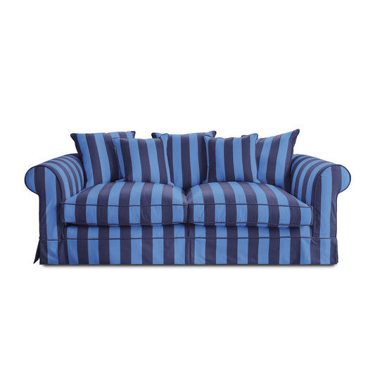 Salthrop Large Sofa with Scatter Cushion in Coastal Blue Stripe - Hand Made in USA