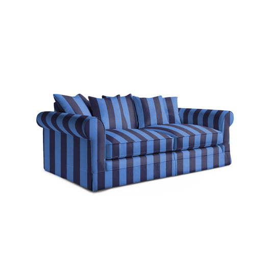 Salthrop Large Sofa with Scatter Cushion in Coastal Blue Stripe - Hand Made in USA
