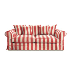 Salthrop Large Sofa with Scatter Cushion in Petunia Red Stripe - Hand Made in USA