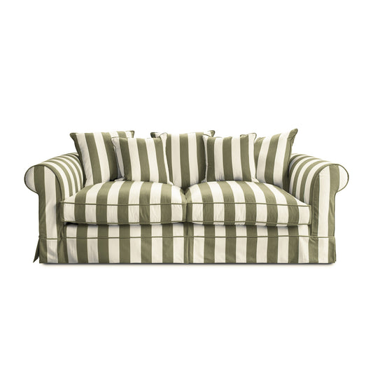 Salthrop Large Sofa with Scatter Cushion in Spring Green Stripe - Hand Made in USA