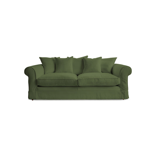 Salthrop Large Sofa with Scatter Cushions in Cotton Linen Evergreen - Hand Made in USA