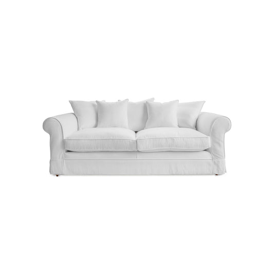 Salthrop Large Sofa with Scatter Cushions in Cotton Linen White Camellia - Hand Made in USA