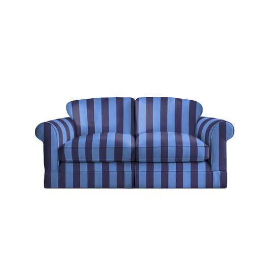 Salthrop Medium Sofa with Big Back Cushion in Coastal Blue Stripe - Hand Made in USA