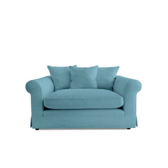 Salthrop Small Sofa with Scatter Cushions in Dream Blue Linen  - Hand Made in USA